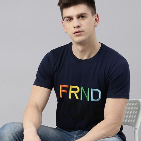 Navy Blue Printed Crew Neck Tshirt